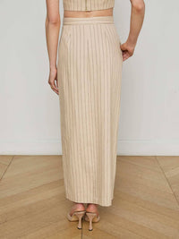 L'Agence - Maceline Pinstriped Maxi Skirt - brown - clothing - linen - blend