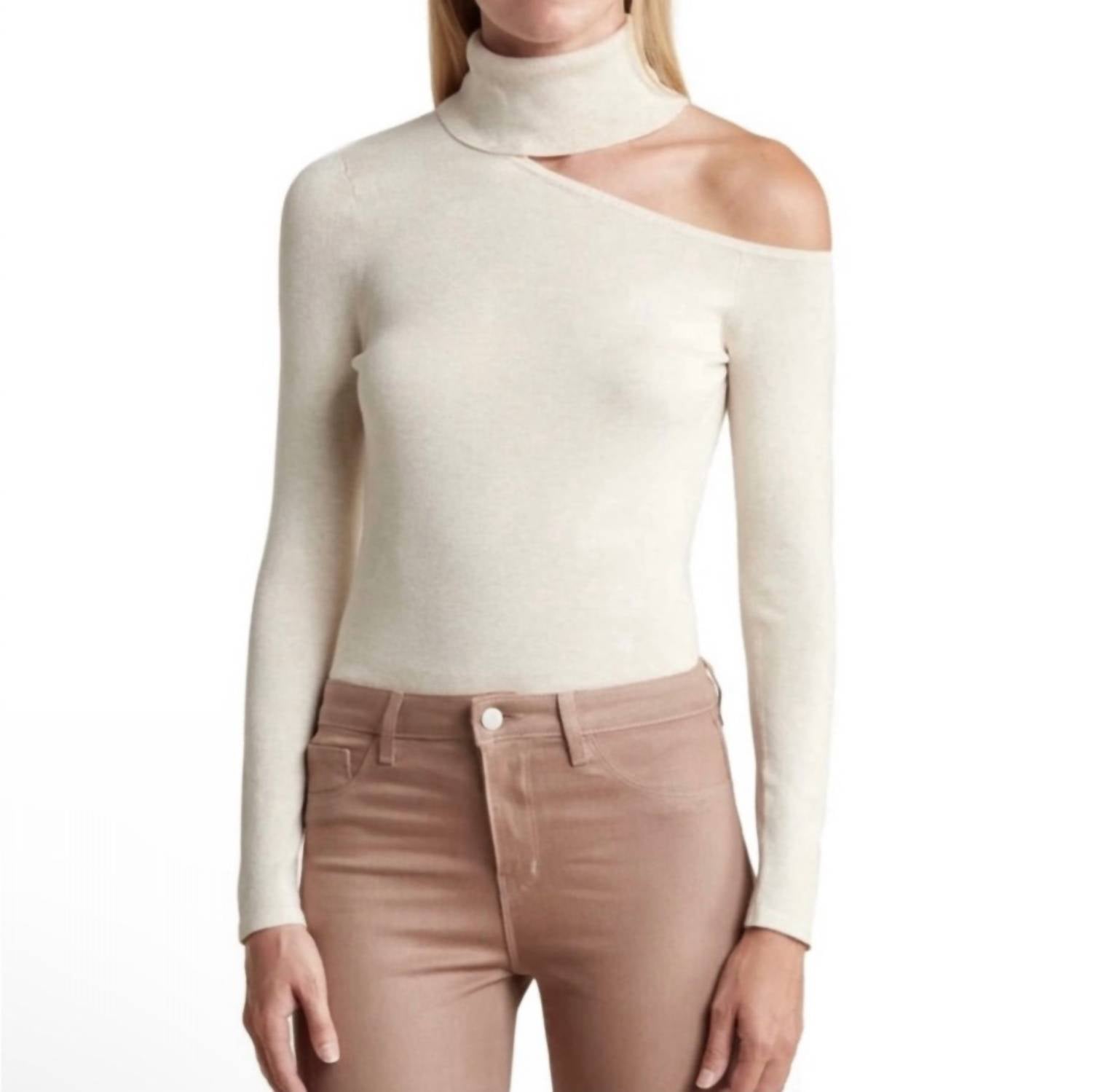 L'Agence - Nicky Cut Out Sweater - beige - clothing - cowl