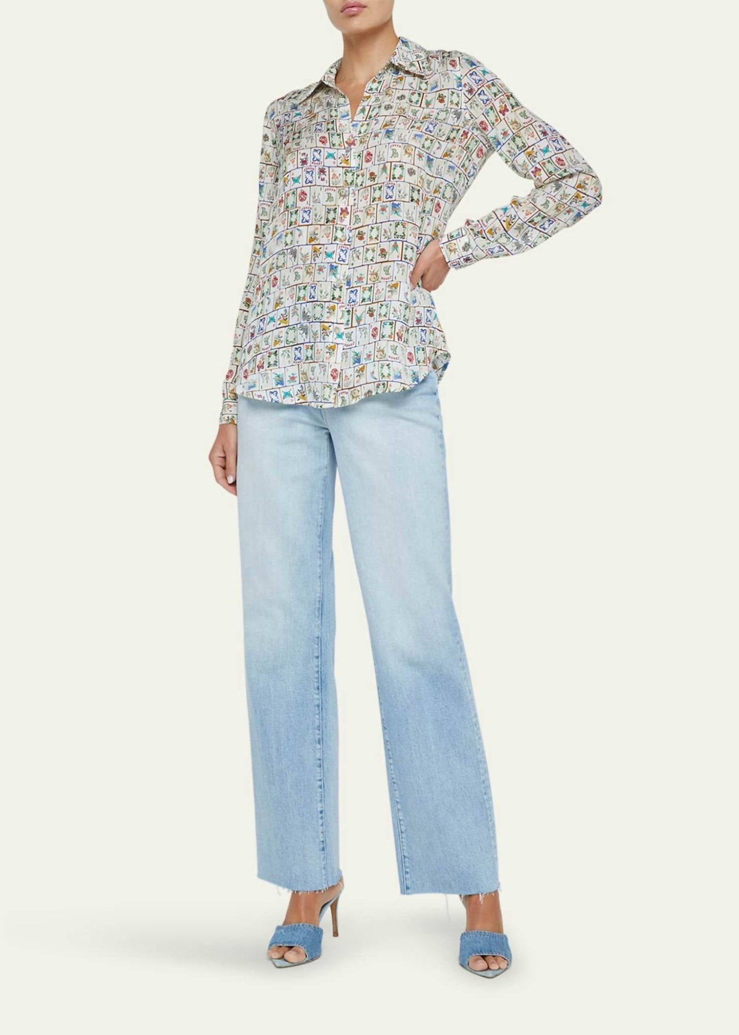 L'Agence - Nina Button - front Silk Blouse - blouses - clothing - patterned