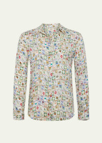 L'Agence - Nina Button - front Silk Blouse - blouses - clothing - patterned