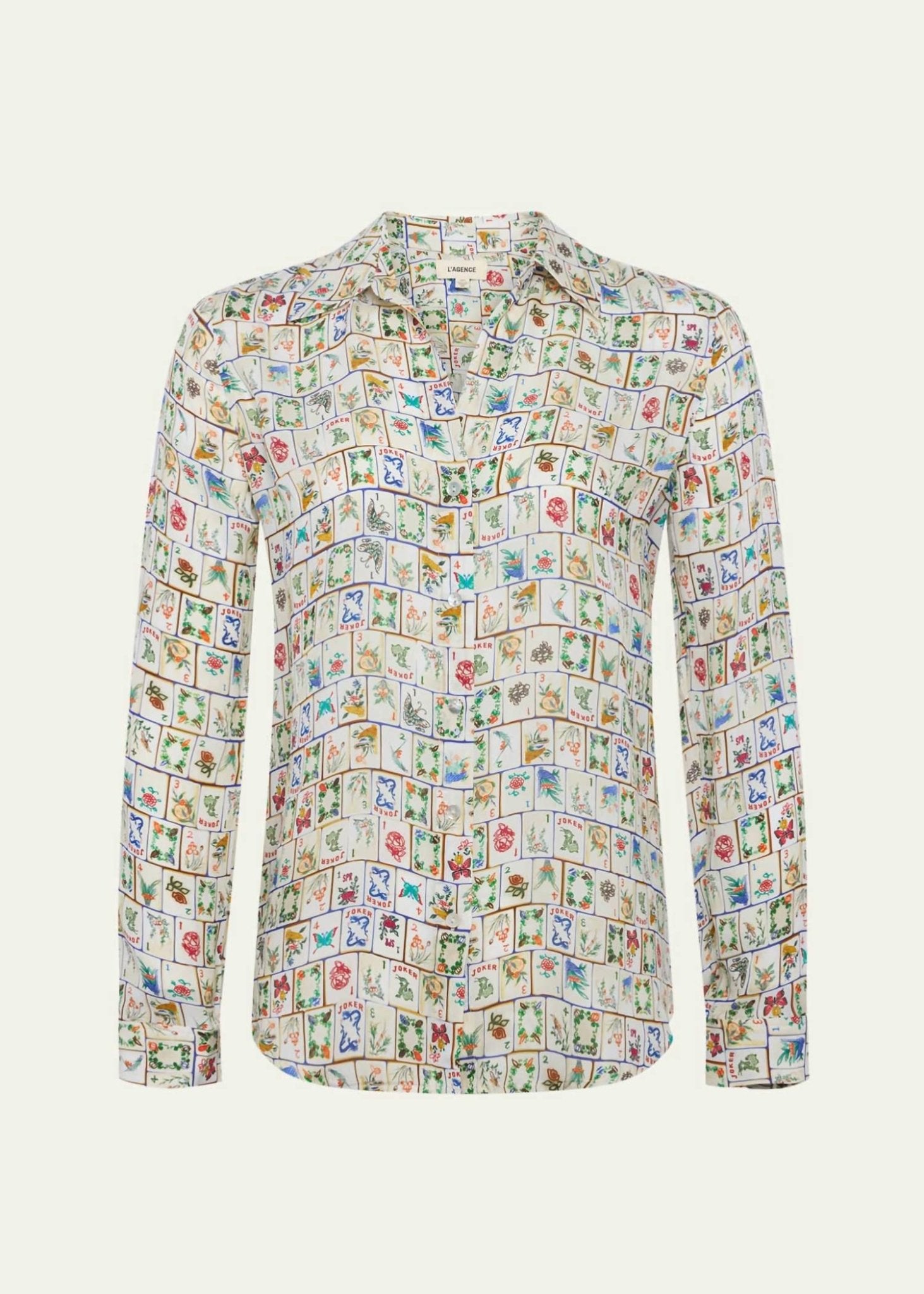 L'Agence - Nina Button - front Silk Blouse - blouses - clothing - patterned
