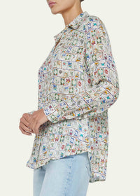 L'Agence - Nina Button - front Silk Blouse - blouses - clothing - patterned