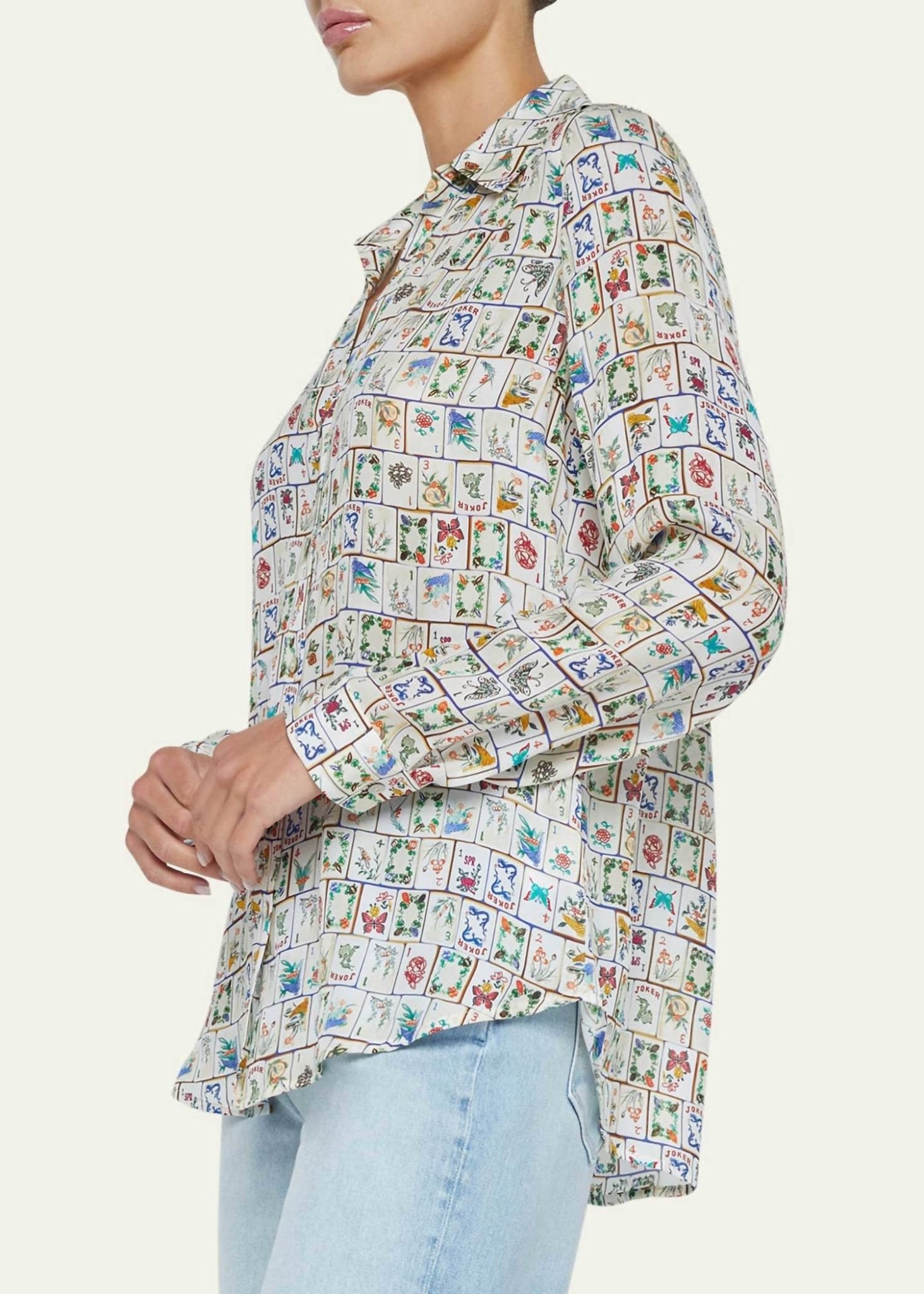 L'Agence - Nina Button - front Silk Blouse - blouses - clothing - patterned