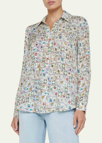 L'Agence - Nina Button - front Silk Blouse - blouses - clothing - patterned