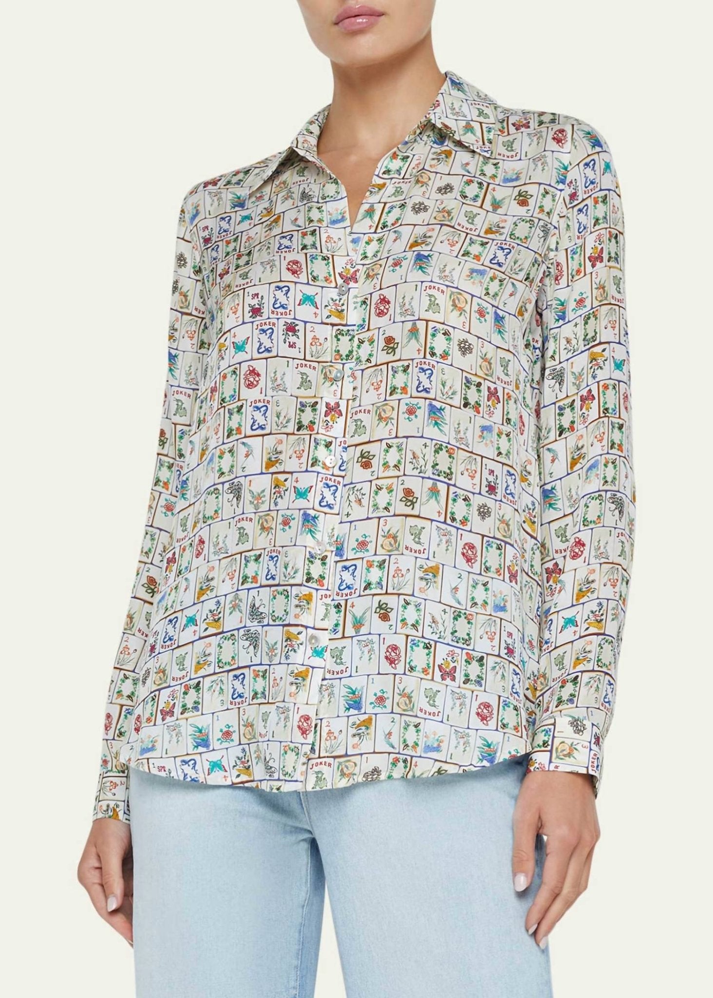 L'Agence - Nina Button - front Silk Blouse - blouses - clothing - patterned