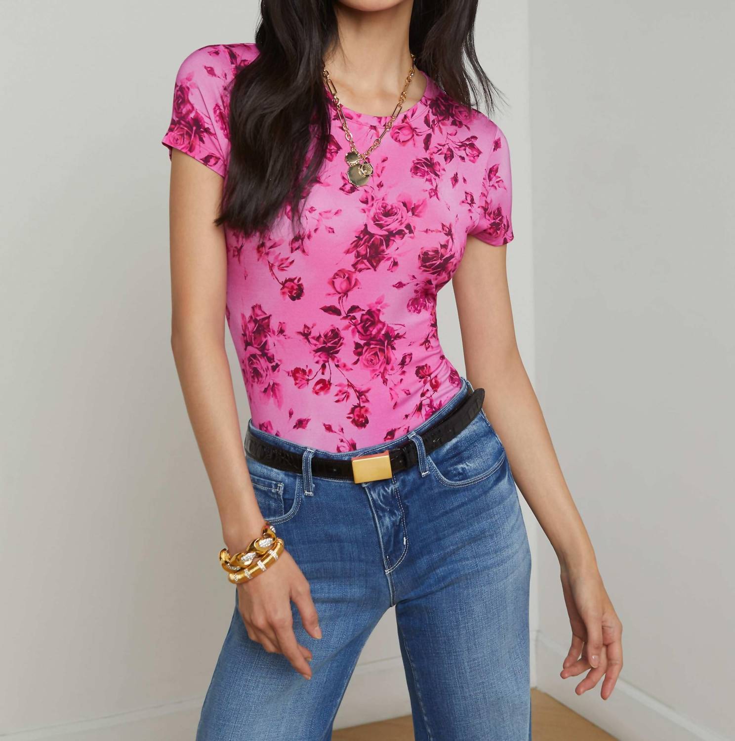 L'Agence - Recipe Fitted T-shirt - clothing - floral - pink