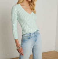 L'Agence - Trinity Sequin Cabled Pullover Sweater - clothing - cotton - green
