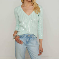 L'Agence - Trinity Sequin Cabled Pullover Sweater - clothing - cotton - green