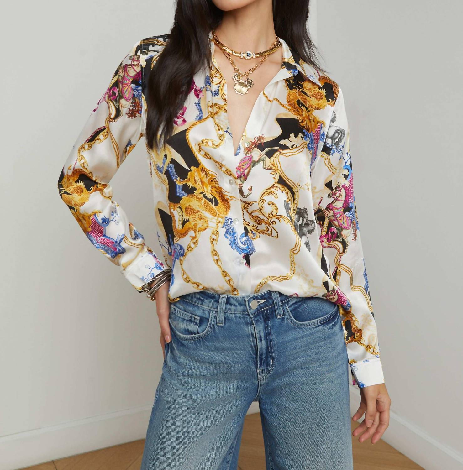 L'Agence - Tyler Silk Blouse - blouses - clothing - patterned
