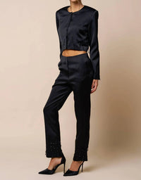 Lalavon - Beaded Satin Pants