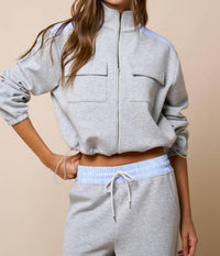 Lalavon - Color Block Zip Up Mock Neck Sweatshirt