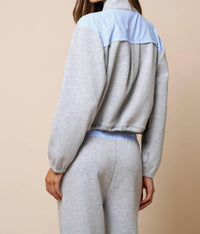 Lalavon - Color Block Zip Up Mock Neck Sweatshirt