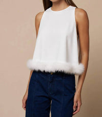 Lalavon - Feather Trim Sleeveless Top
