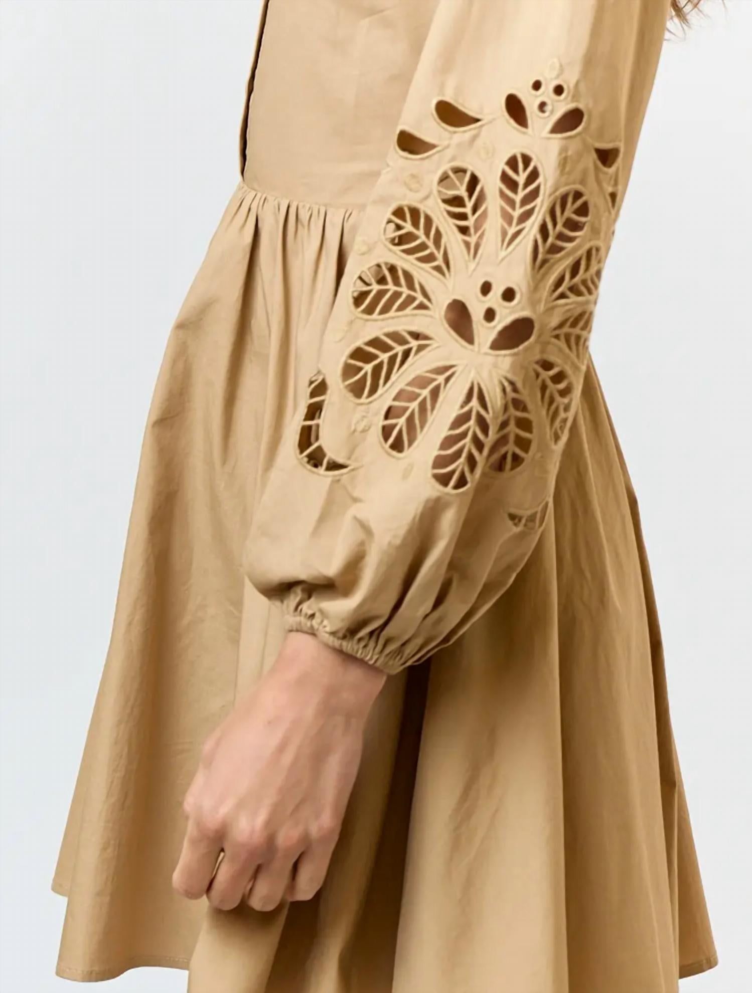 Lalavon - Floral Button Up Flared Mini Dress - beige - clothing - cotton
