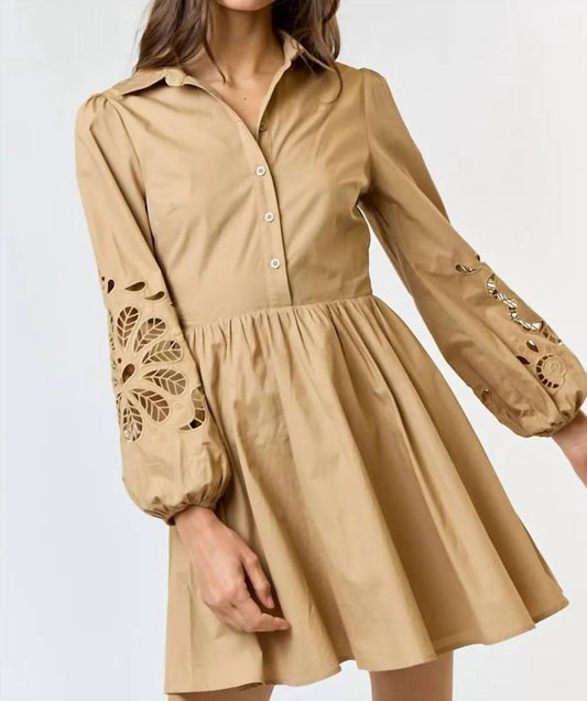 Lalavon - Floral Button Up Flared Mini Dress - beige - clothing - cotton