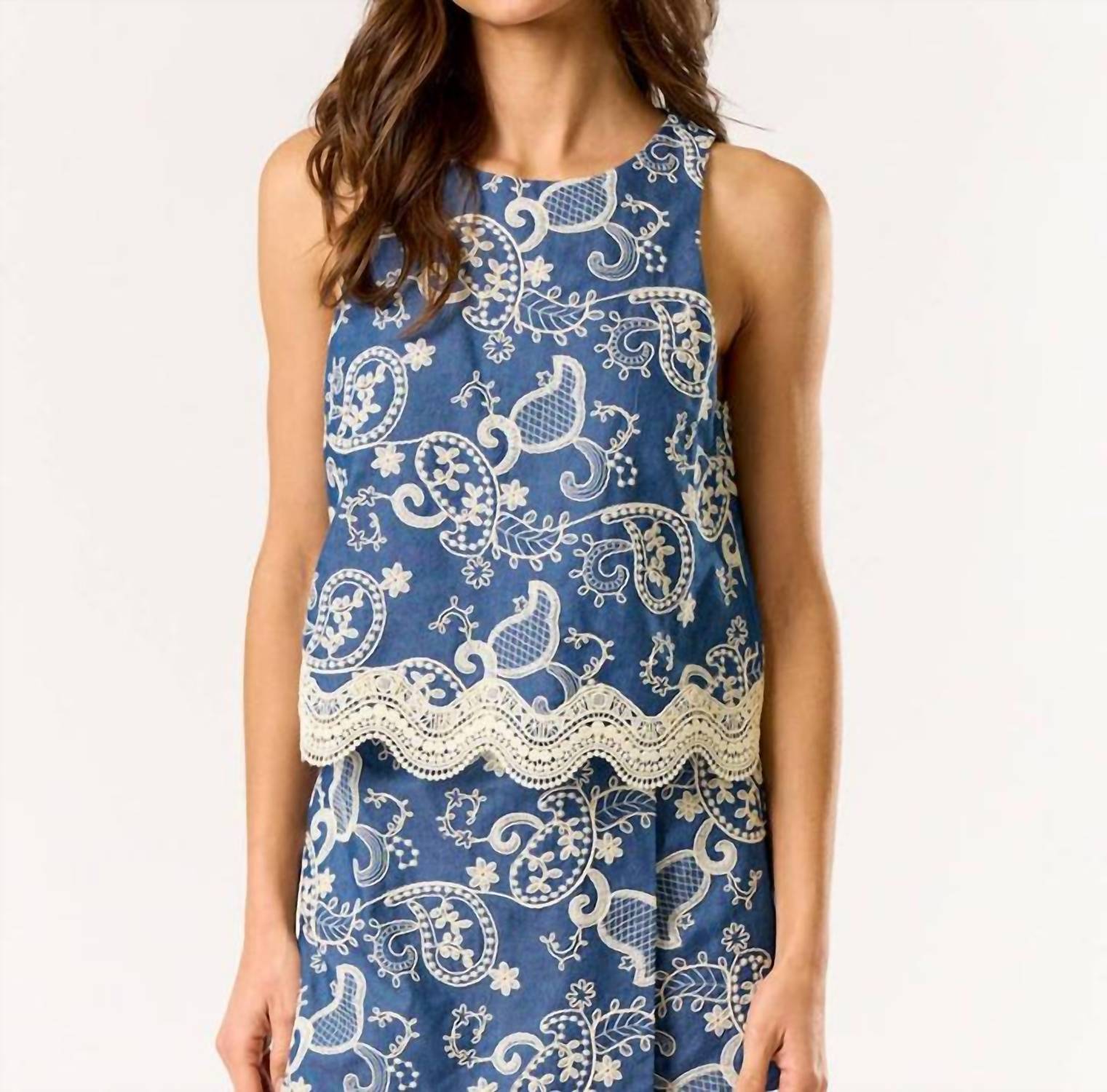 Lalavon - Hampton’s Morning Paisley Top - blouses - blue - clothing