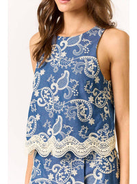 Lalavon - Hampton’s Morning Paisley Top - blouses - blue - clothing
