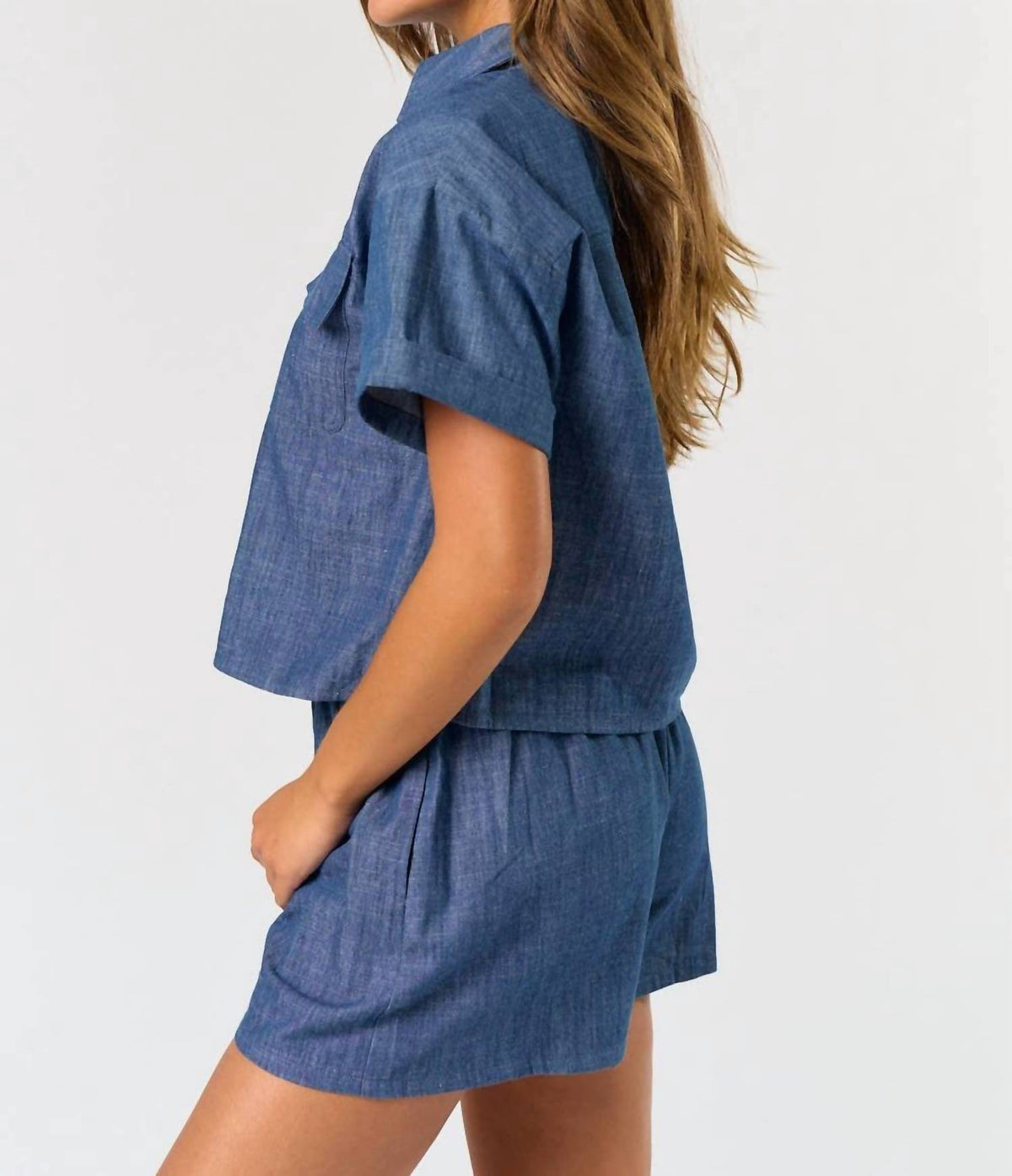 Lalavon - Short Sleeve Denim Top