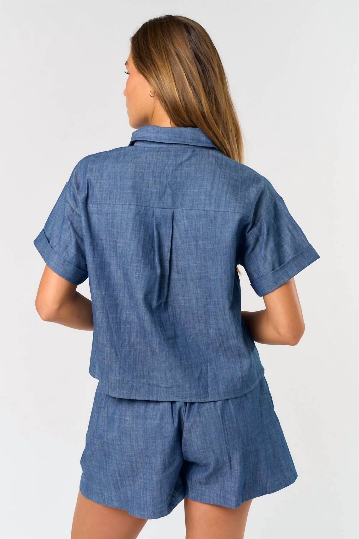 Lalavon - Short Sleeve Denim Top