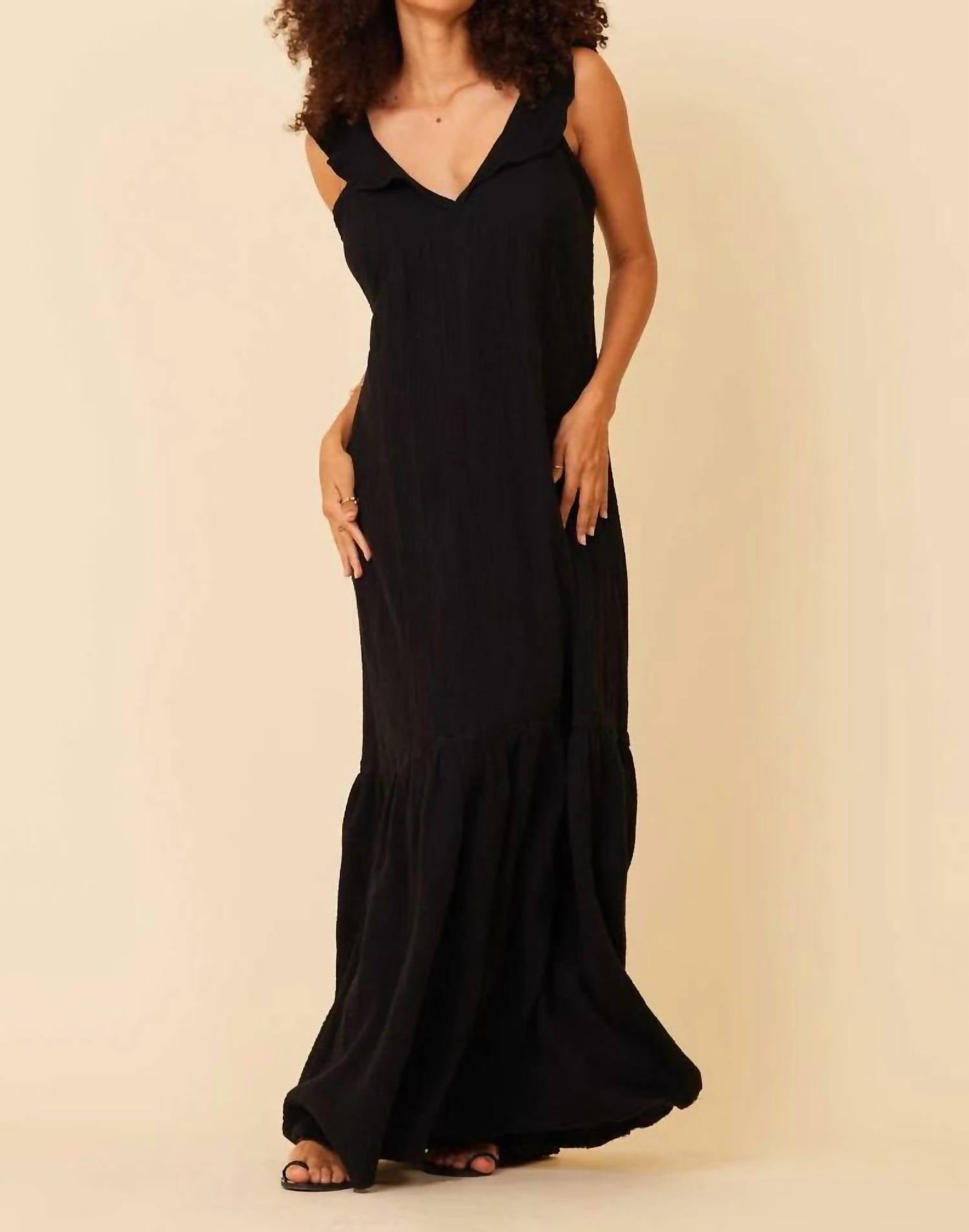 Lamade - Cabo Maxi V - neck Dress - black - clothing - cotton