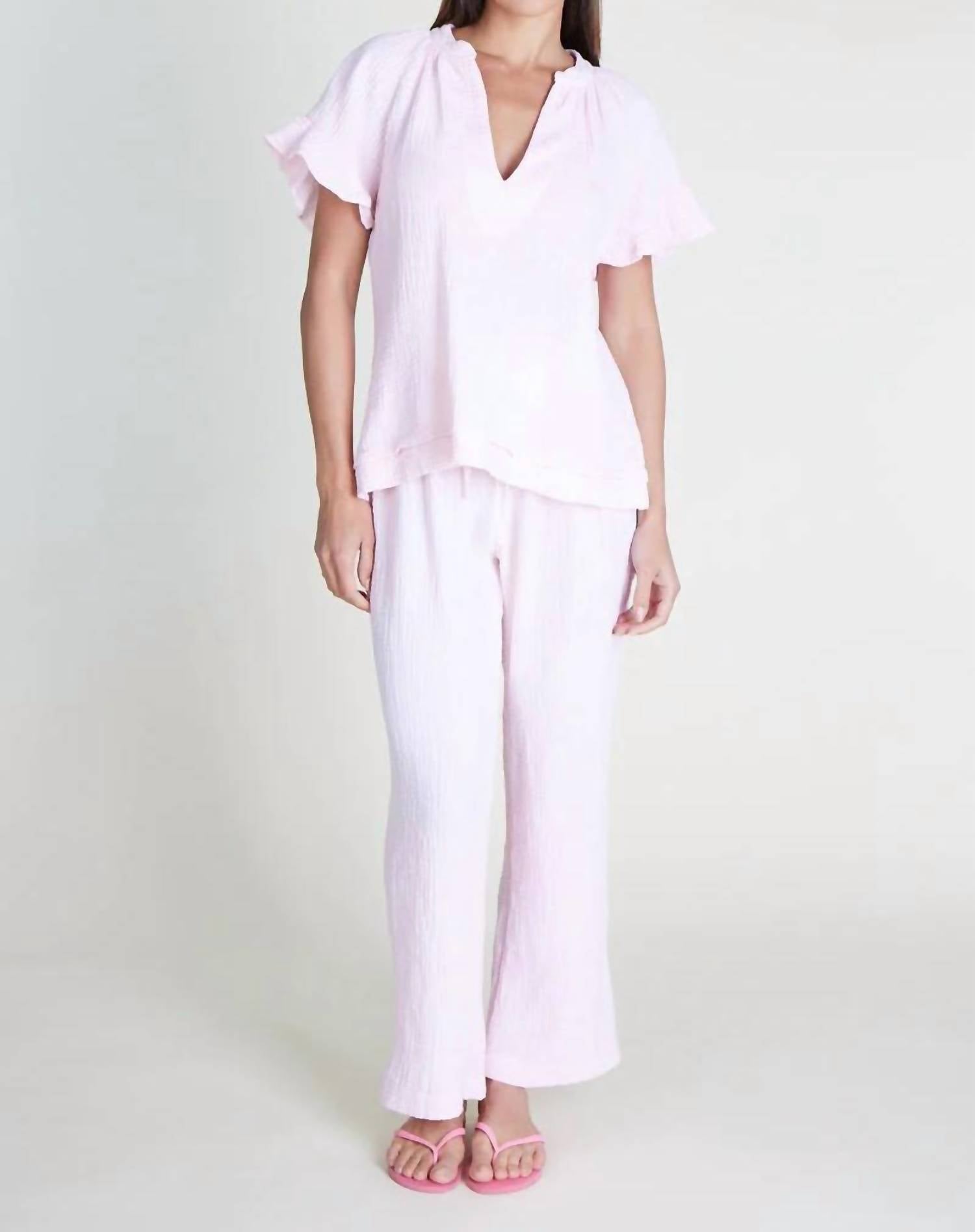 Lamade - Gia Gauze V - neck Top - blouses - clothing - cotton