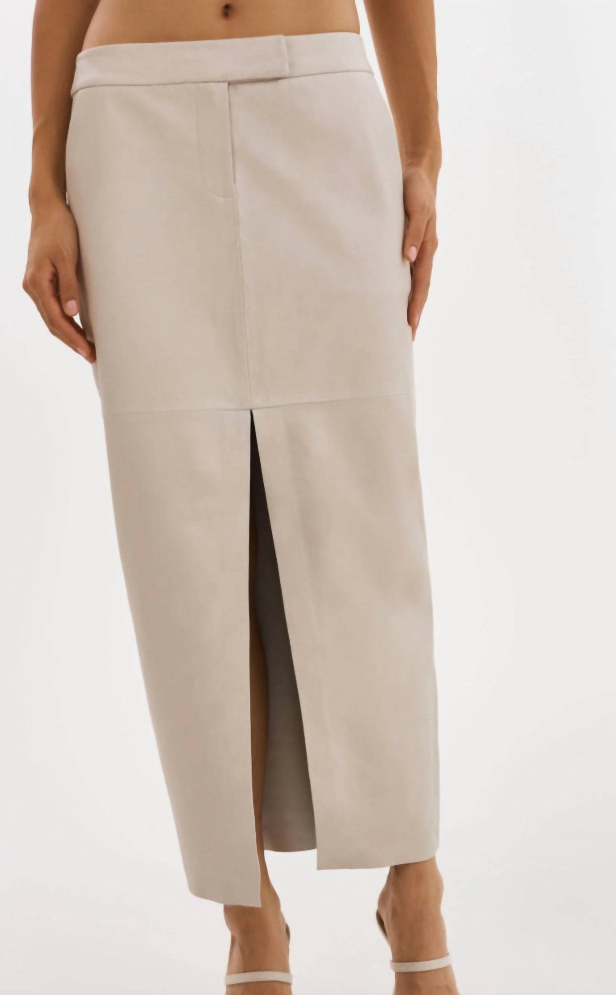 Lamarque - Abia Bon Low Waist Leather Skirt - beige - clothing - leather