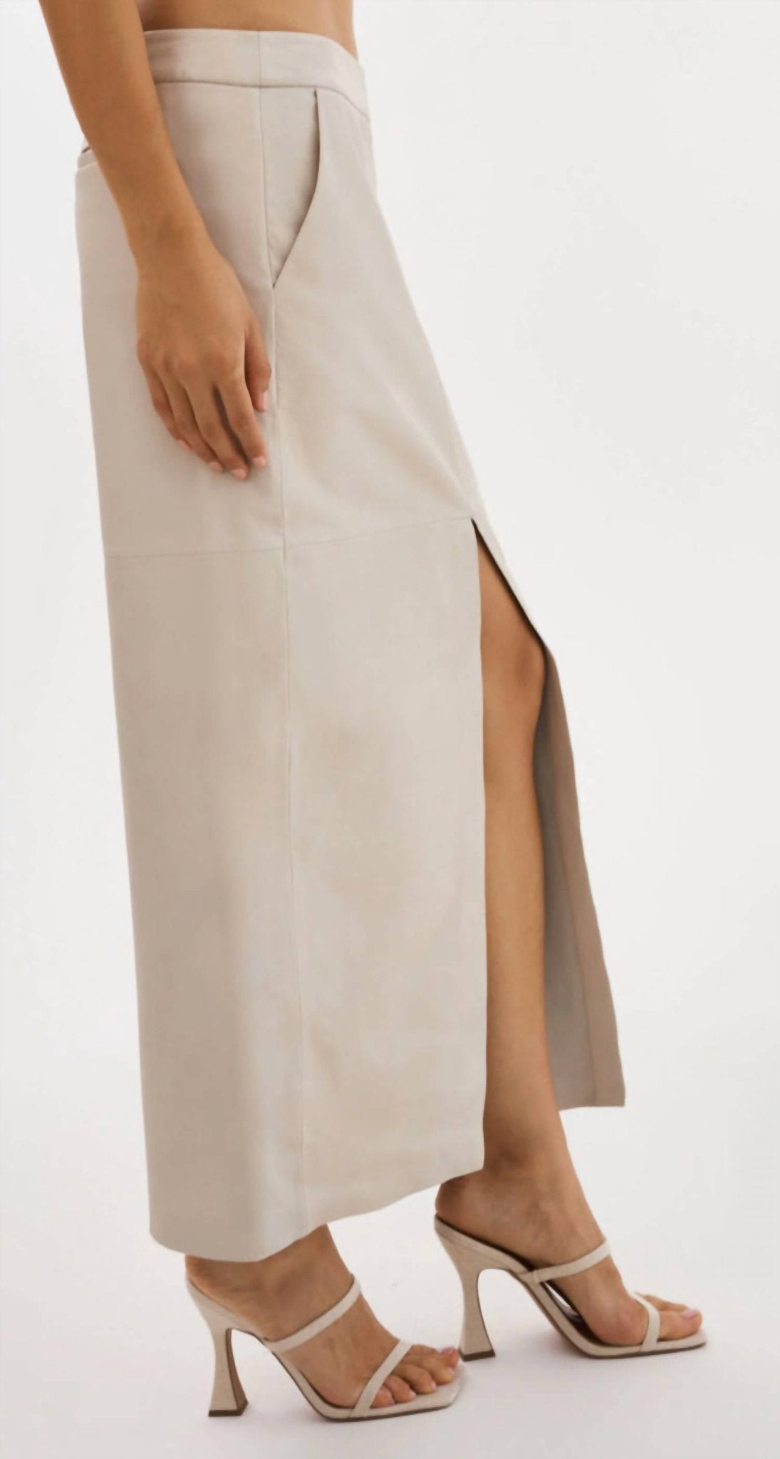 Lamarque - Abia Bon Low Waist Leather Skirt - beige - clothing - leather