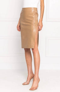 Lamarque - Liza Slit Leather Pencil Skirt - brown - clothing - knee - length - skirts