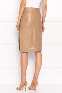Lamarque - Liza Slit Leather Pencil Skirt - brown - clothing - knee - length - skirts