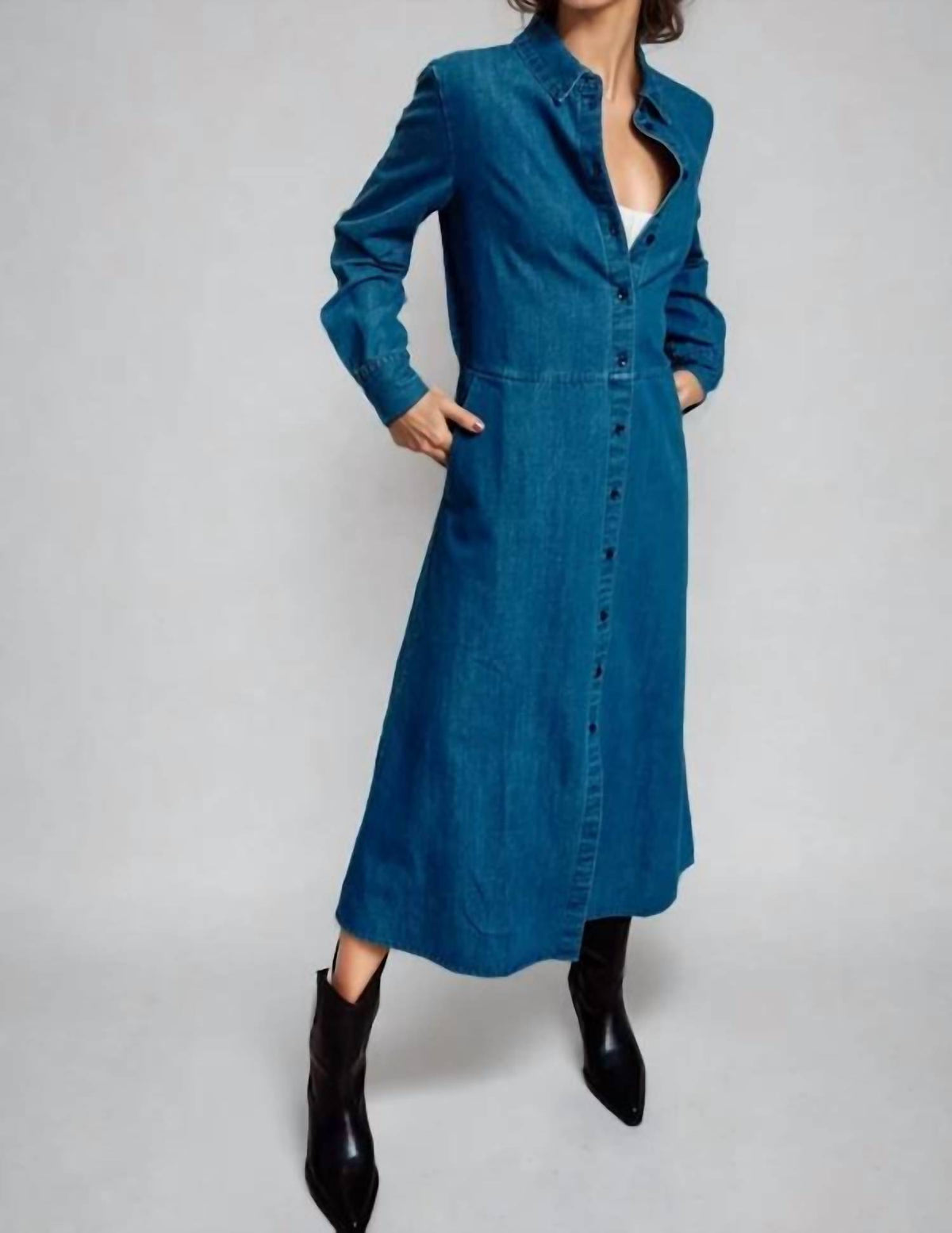 Lara Daisy - Button Down Long Sleeves Shirt Dress
