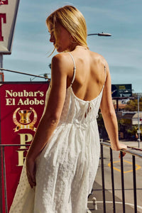 Lara Daisy - Embroidered Cotton Drawstring Tie Back Midi Dress