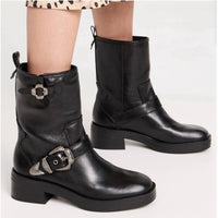 Larroude - Women's Hardy Moto Leather Boots - ankle - boots - black - booties