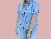 Layerz Clothing - Bailey Embroidered Denim Cowboy Boot Shirt