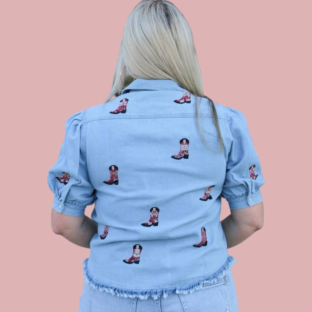 Layerz Clothing - Bailey Embroidered Denim Cowboy Boot Shirt