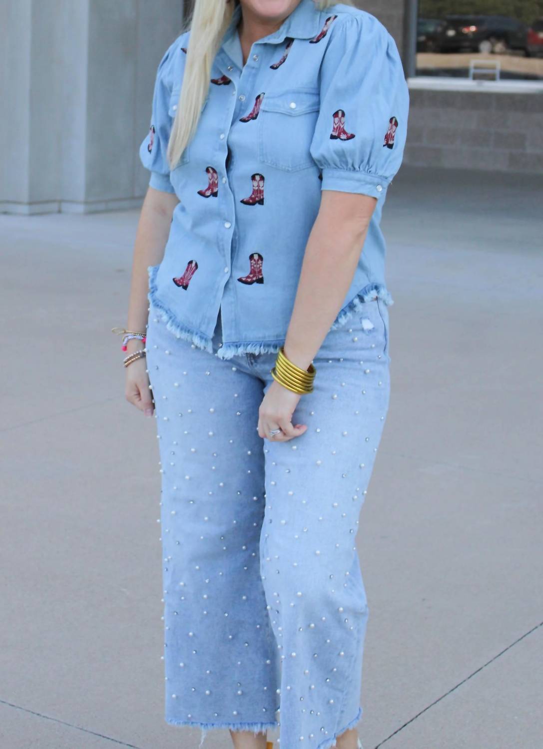 Layerz Clothing - Bailey Embroidered Denim Cowboy Boot Shirt