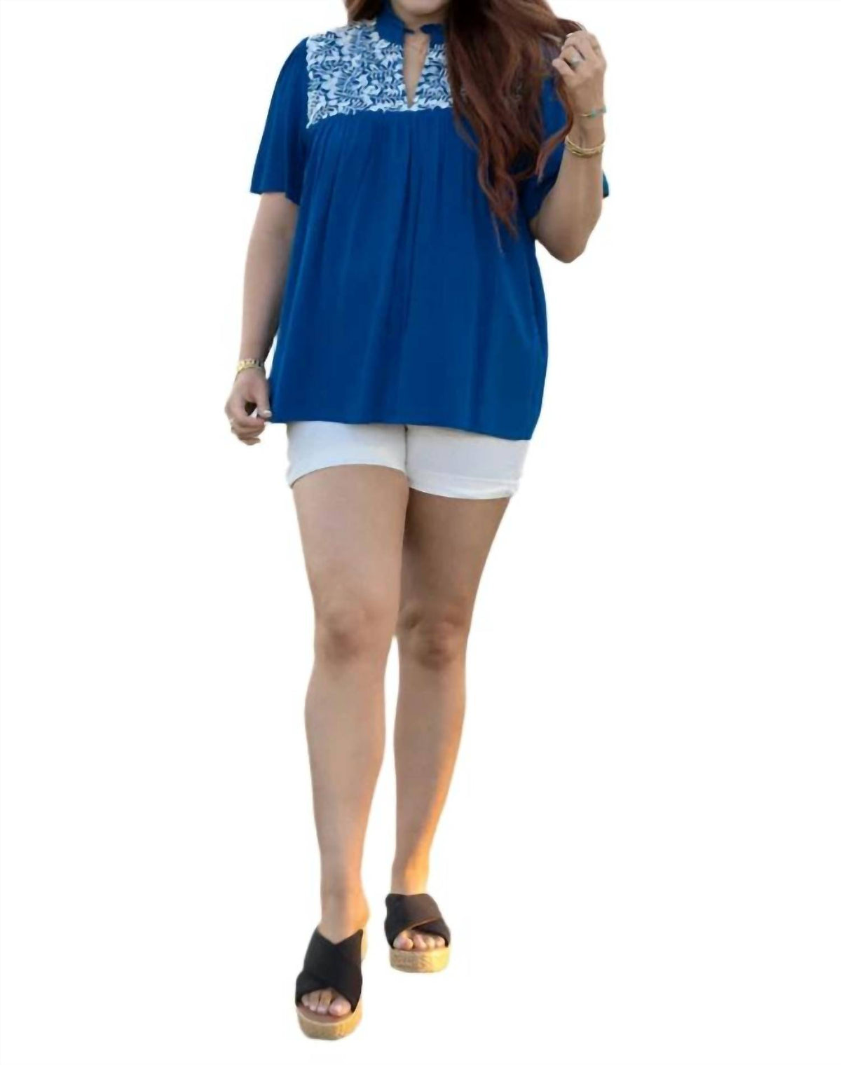 Layerz Clothing - Embroidered Ruffle Collar Top