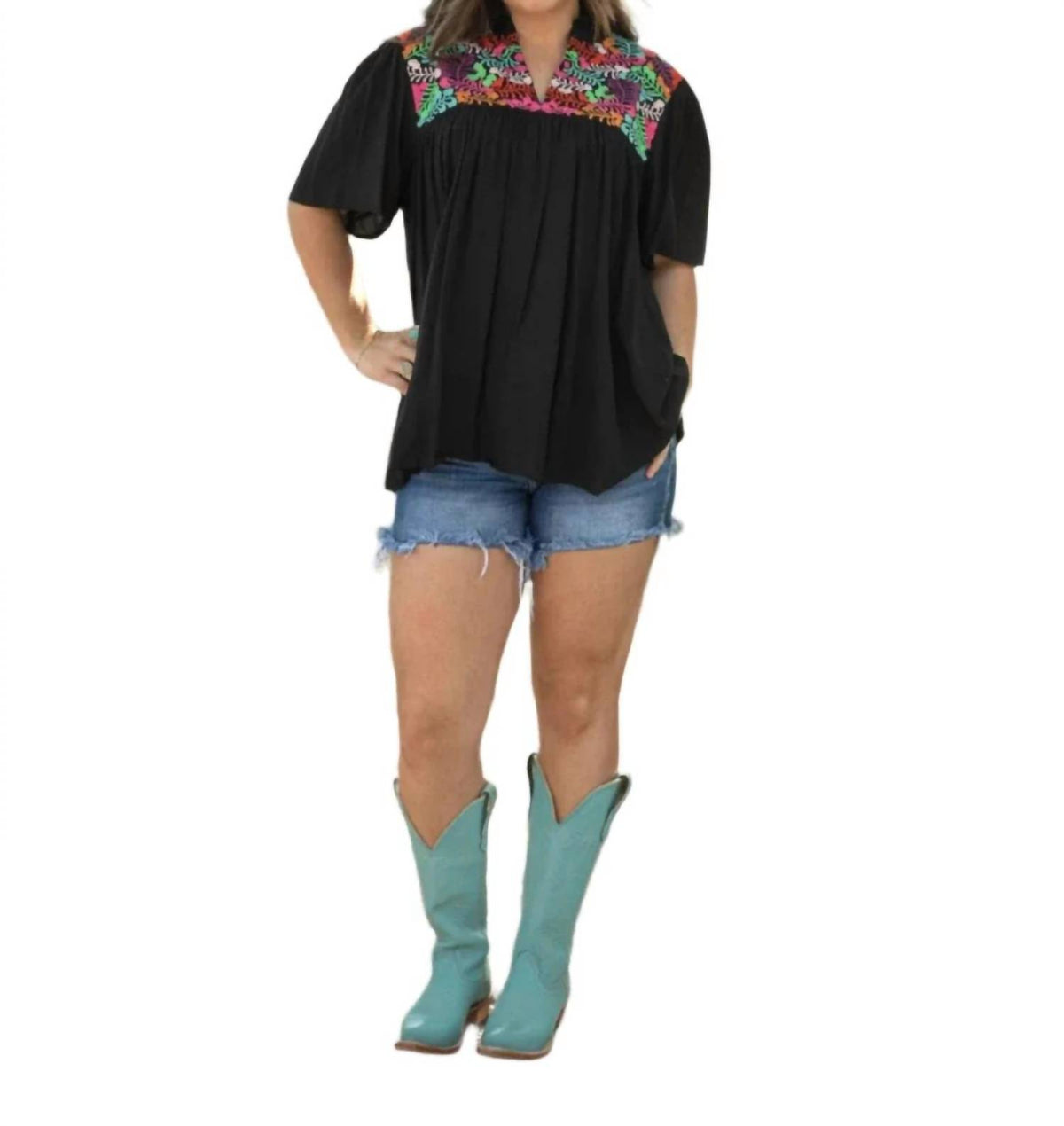 Layerz Clothing - Embroidered V-neck Top