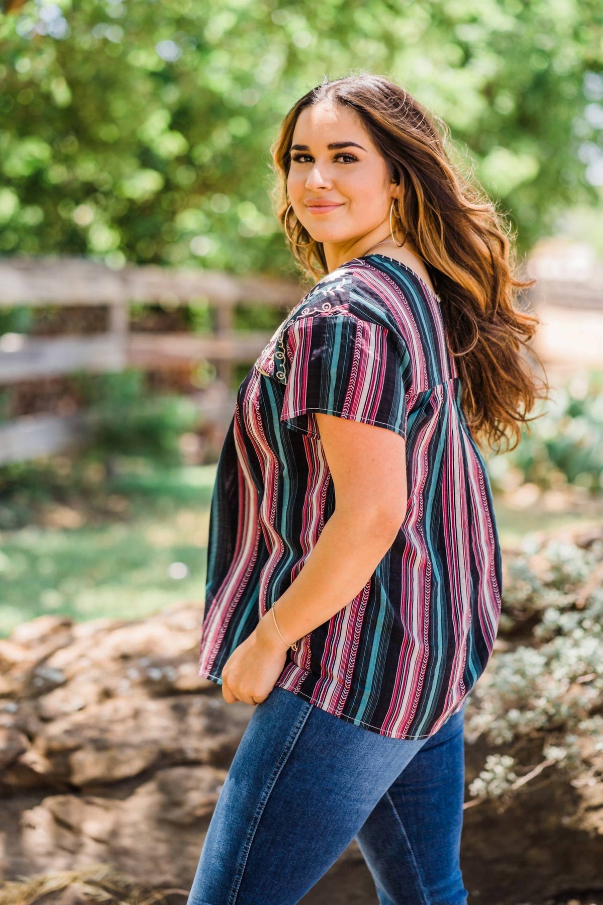 Layerz Clothing - Striped Embroidered Top