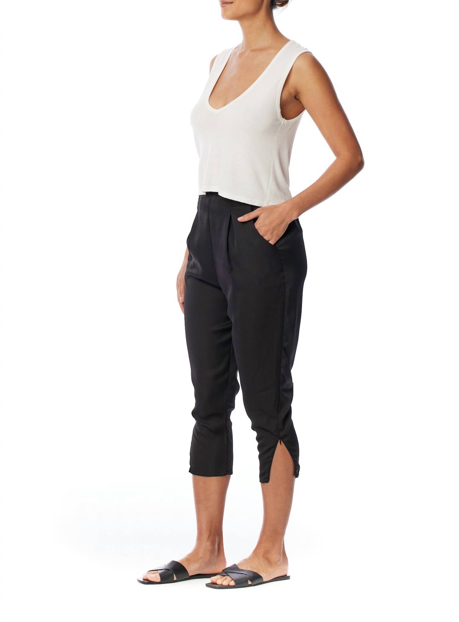 Lblc The Label - Brie Vegan Silk Pleated Pant - ankle - black - clothing