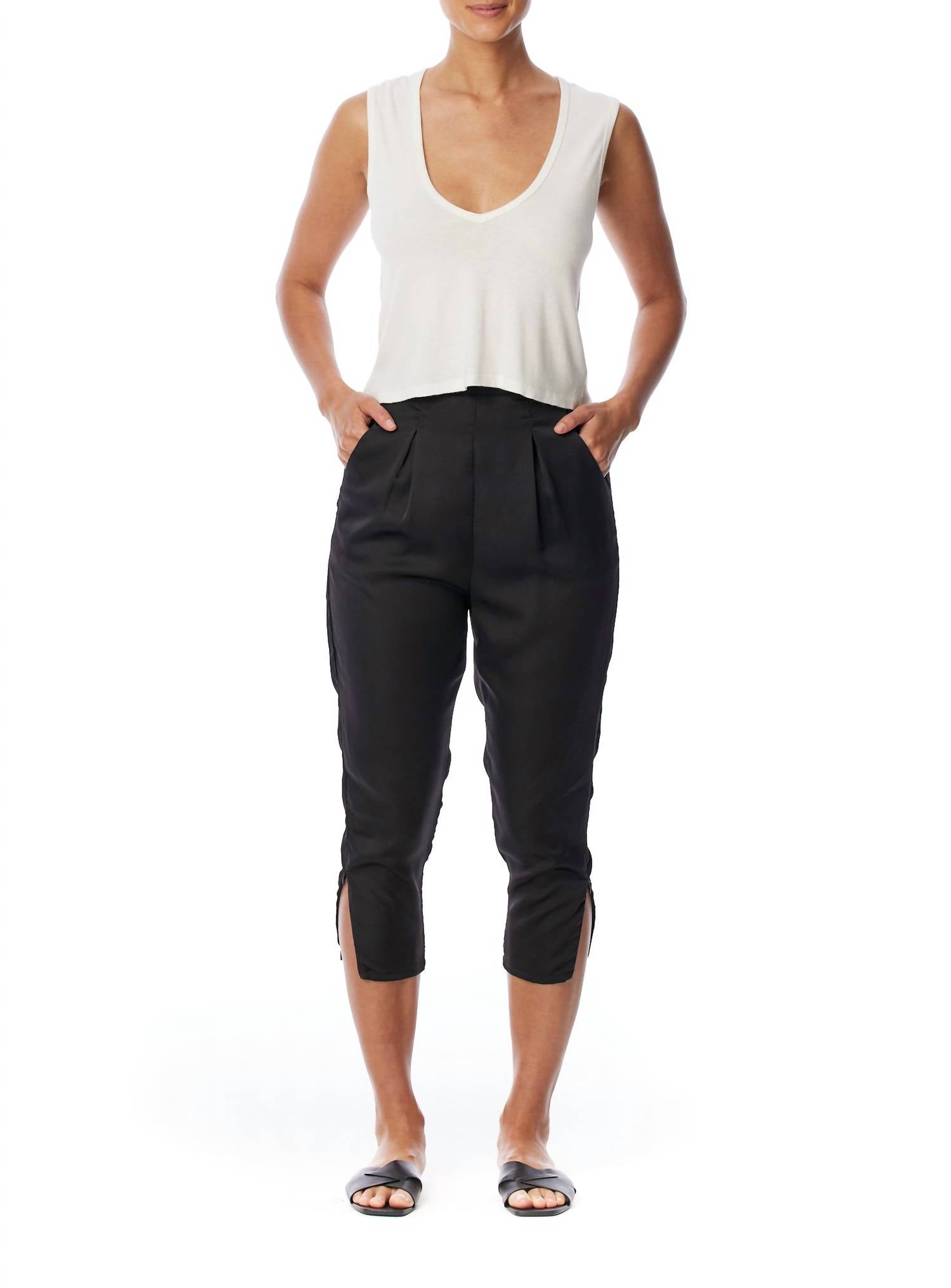 Lblc The Label - Brie Vegan Silk Pleated Pant - ankle - black - clothing