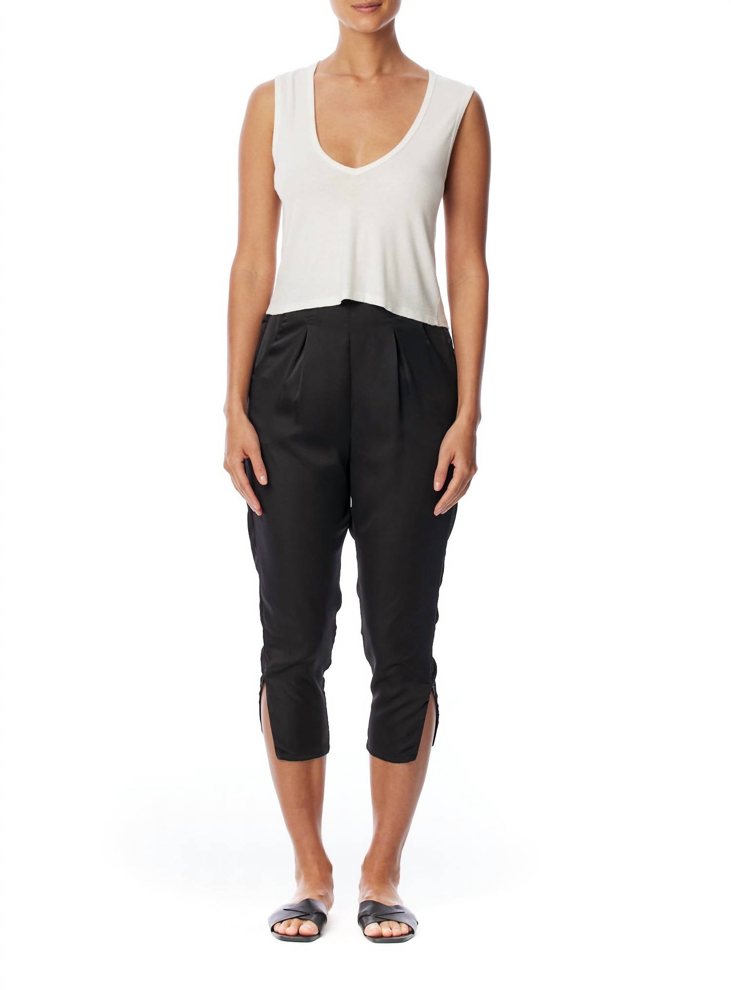 Lblc The Label - Brie Vegan Silk Pleated Pant - ankle - black - clothing