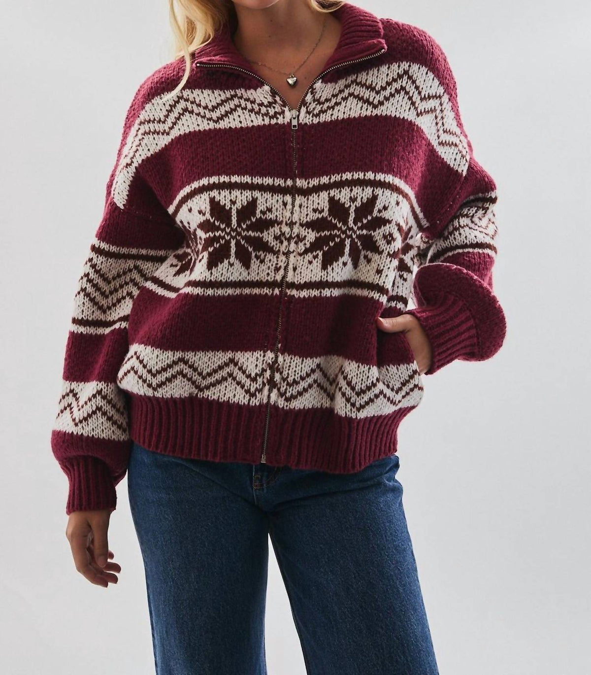 Le Lis - Collared Zip Up Sweater Jacket