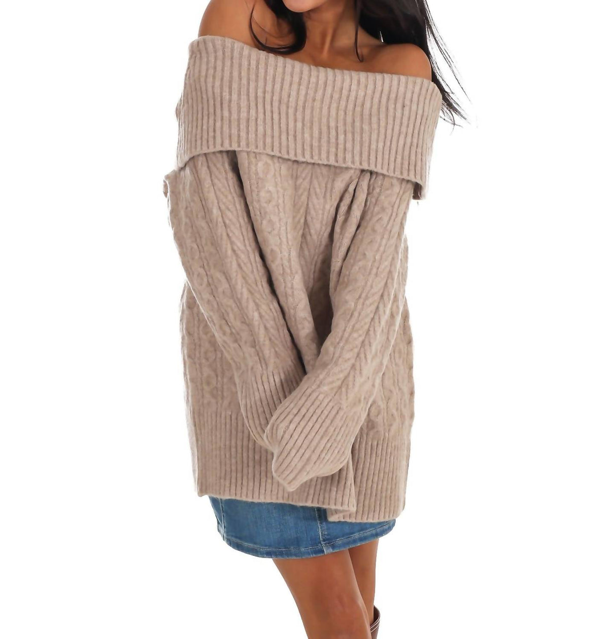 Le Lis - Denver Off Shoulder Cable Knit Sweater