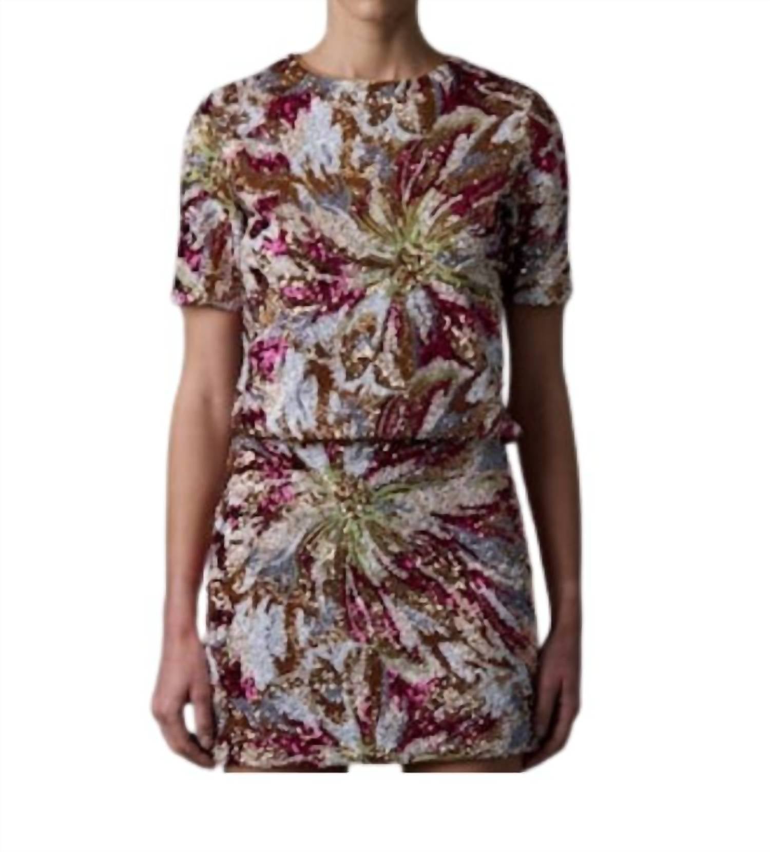 Le Superbe - Abstract Floral Sequin Top - blouses - clothing - green