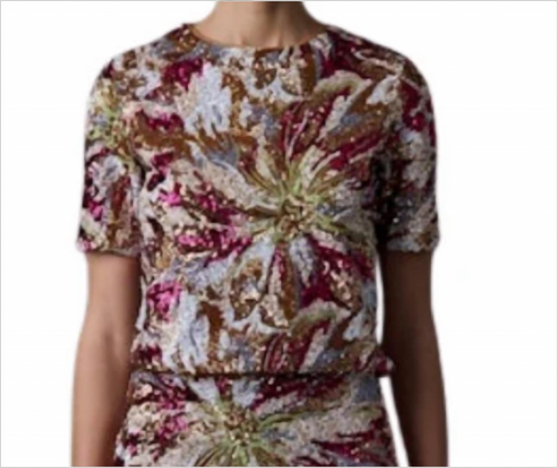 Le Superbe - Abstract Floral Sequin Top - blouses - clothing - green