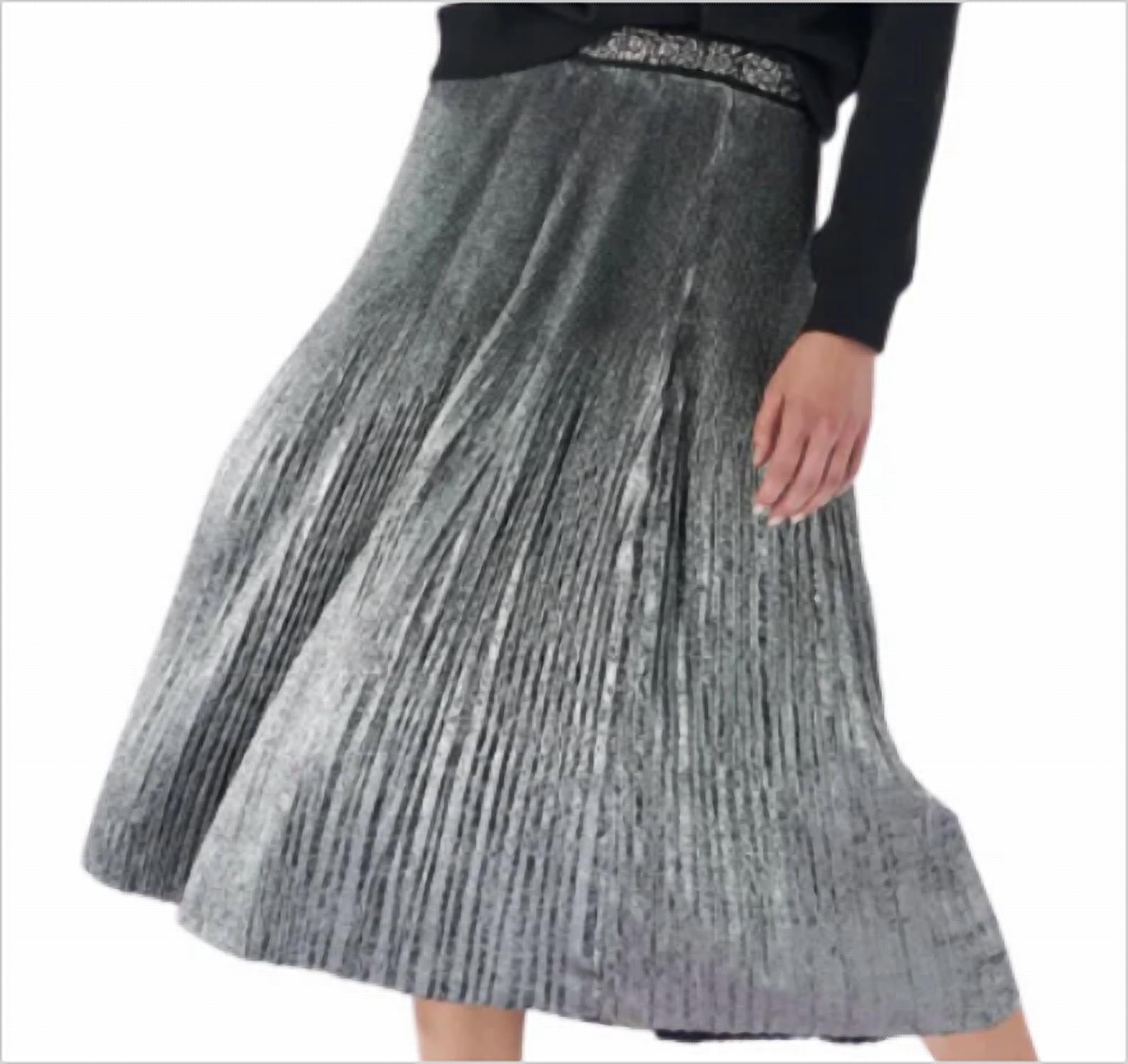 Le Superbe - Women's Foil Pleated Midi Skirt - clothing - knee - length - skirts - midi