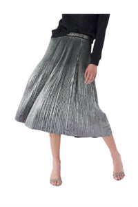 Le Superbe - Women's Foil Pleated Midi Skirt - clothing - knee - length - skirts - midi