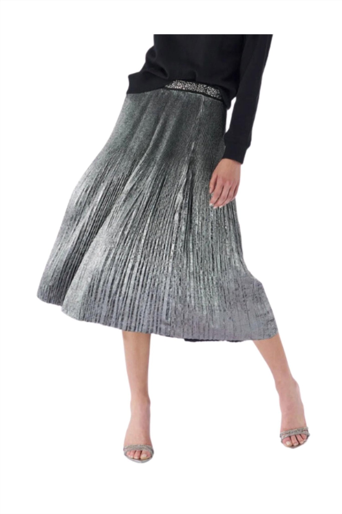 Le Superbe - Women's Foil Pleated Midi Skirt - clothing - knee - length - skirts - midi