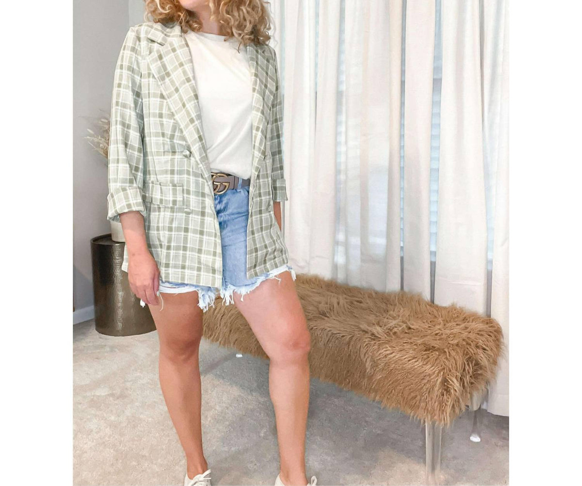 Lena - Nora Plaid Oversized Double Breasted Blazer