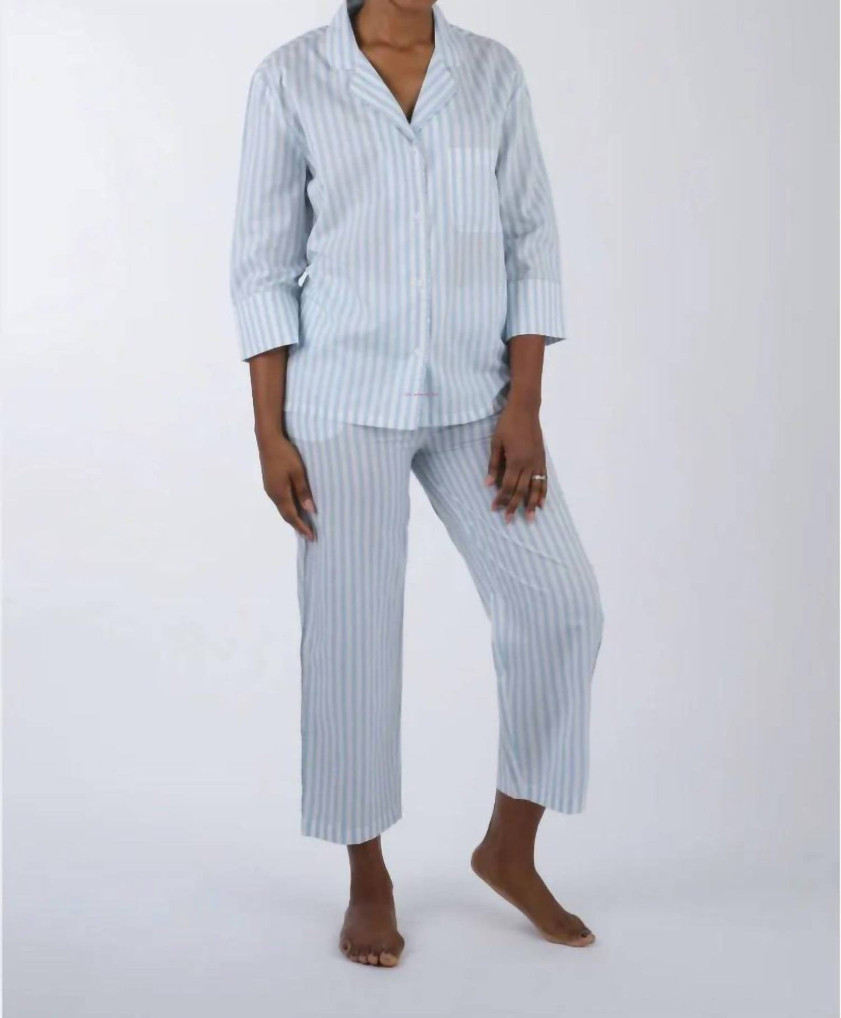 Lenora - Button-front Top And Capri Pants Pajama - Plus